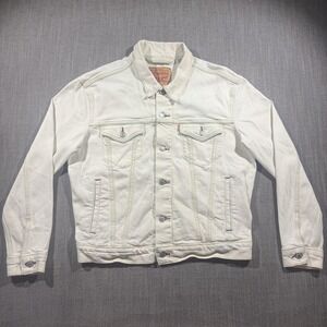 Levi's Denim Jacket Mens Small White Trucker Bomber Orange Tab Button Front